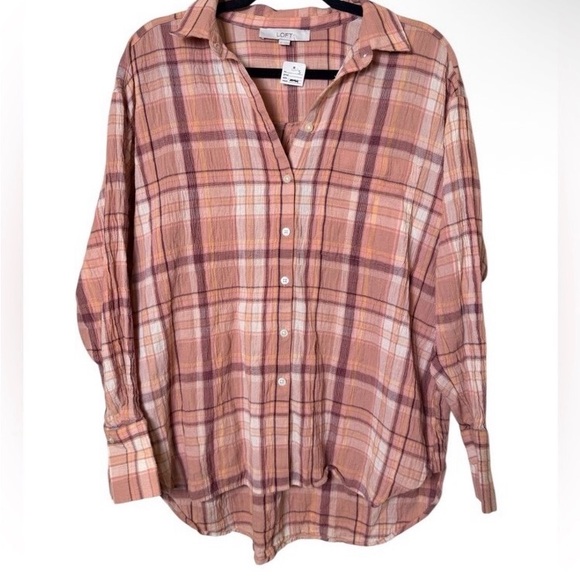 LOFT Tops - LOFT Lightweight Crinkle Cotton Plaid Button Down Shirt